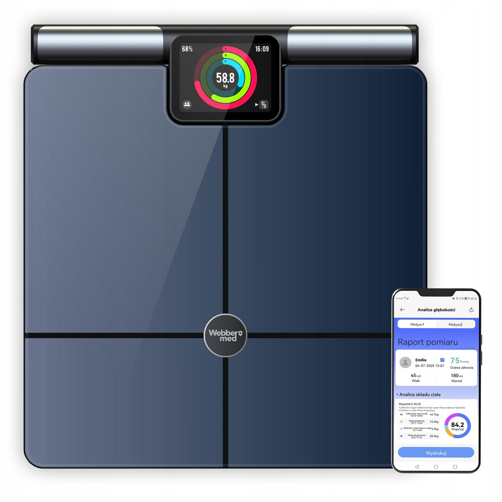 Analytická Koupelnová Váha 57 parametrů Apple Health, Google Fit, Wifi