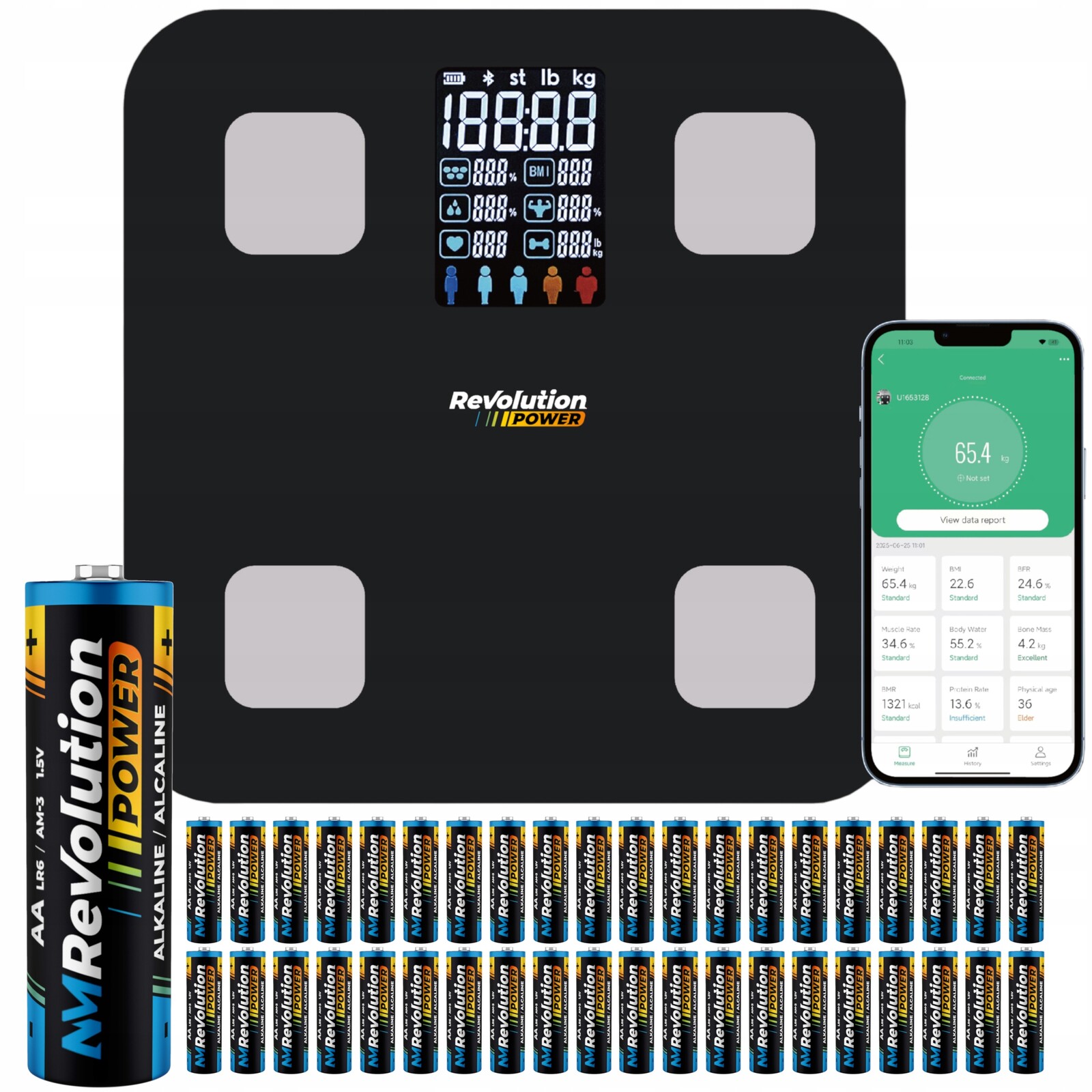 40x Výkonná Baterie R6 Alkaline Tužkové Baterie Aa Alkaické XL Koupelnová Váha