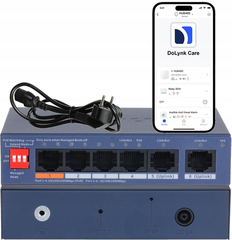 Poe Switch 4x PoE 2x Uplink 10/100/1000Mbps Dahua CS4006-4GT-60