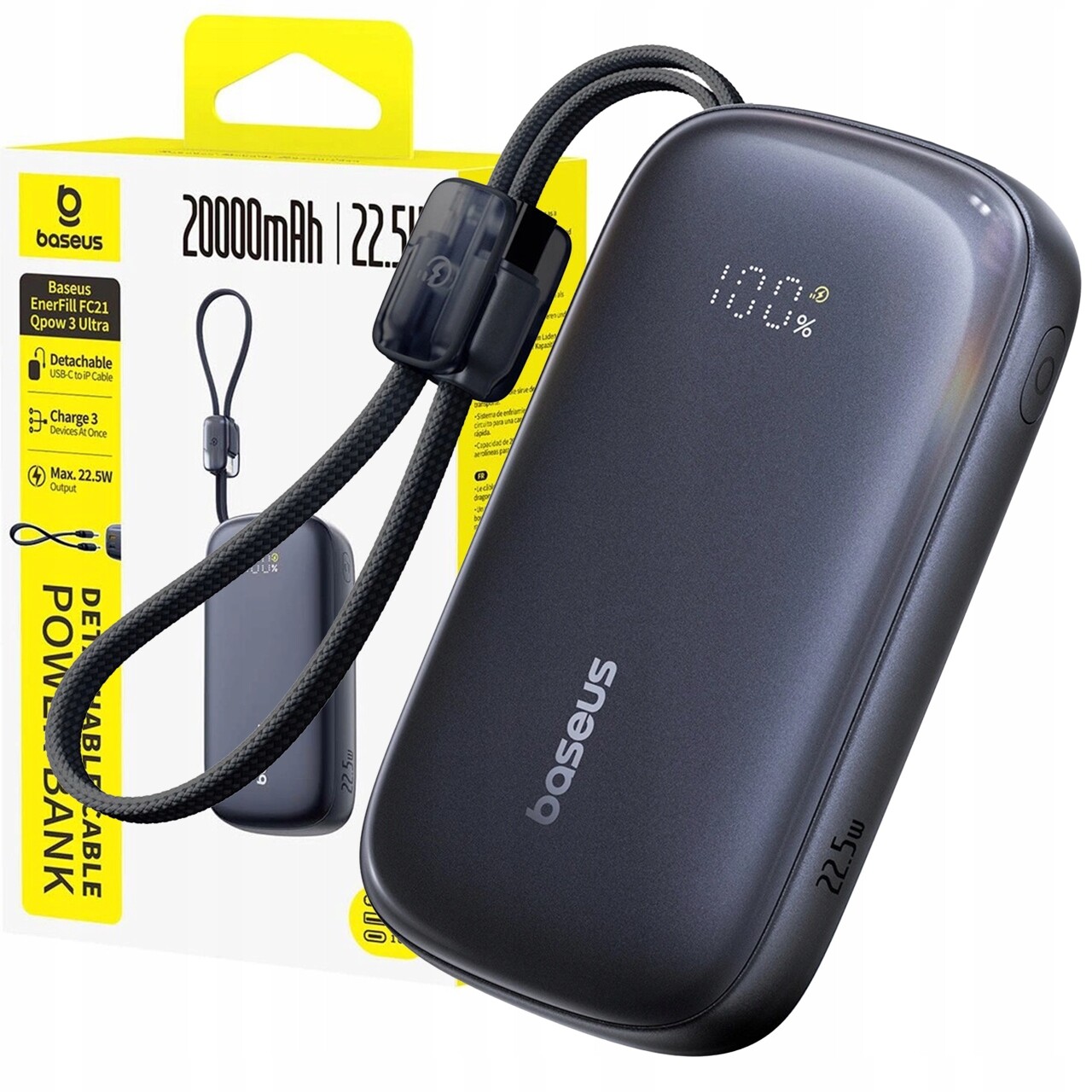 Powerbanka Baseus 20000 mAh 22.5W Usb-c Typ C Usb-a S Kabelem Usb-c Lightning