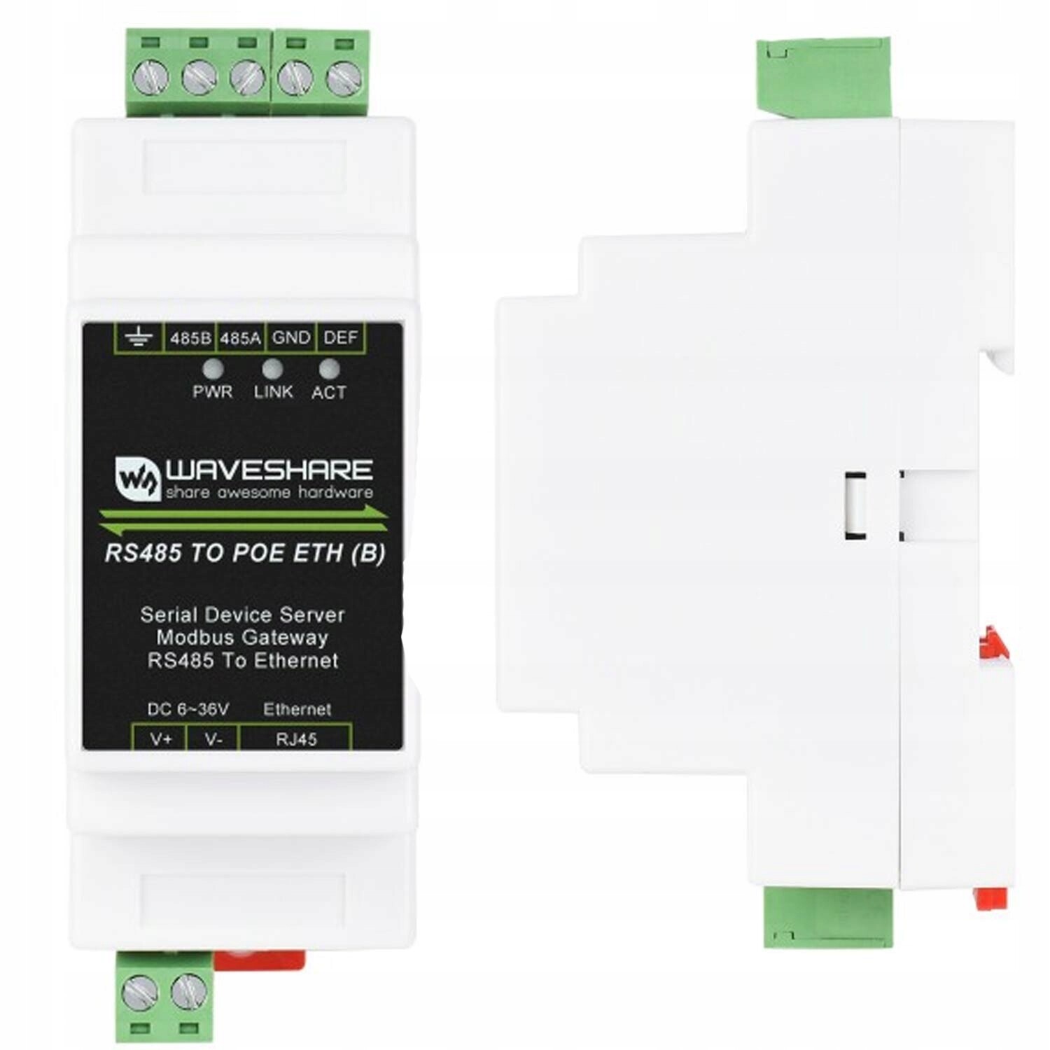 Převodník RS485 na Ethernet RJ45 PoE Waveshare průmyslový izolovaný