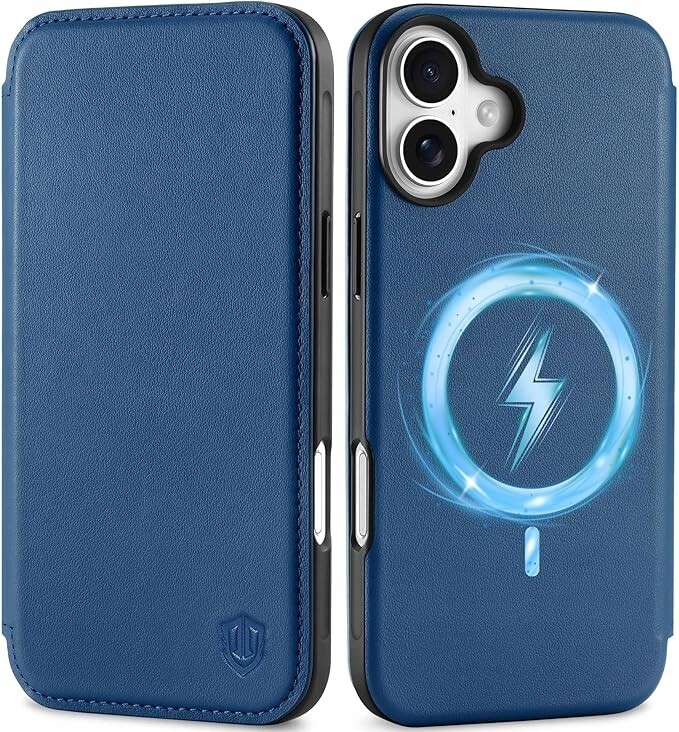 Shieldon přírodní pouzdro pro iPhone 16 Rfid s klapkou, modré