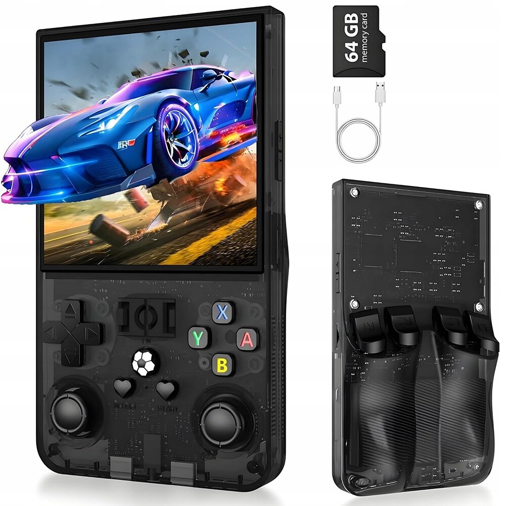 R36MAX Konsola Do Gier Przenośna 4'' 18000 Gier 64GB Ips Ekran Czarny