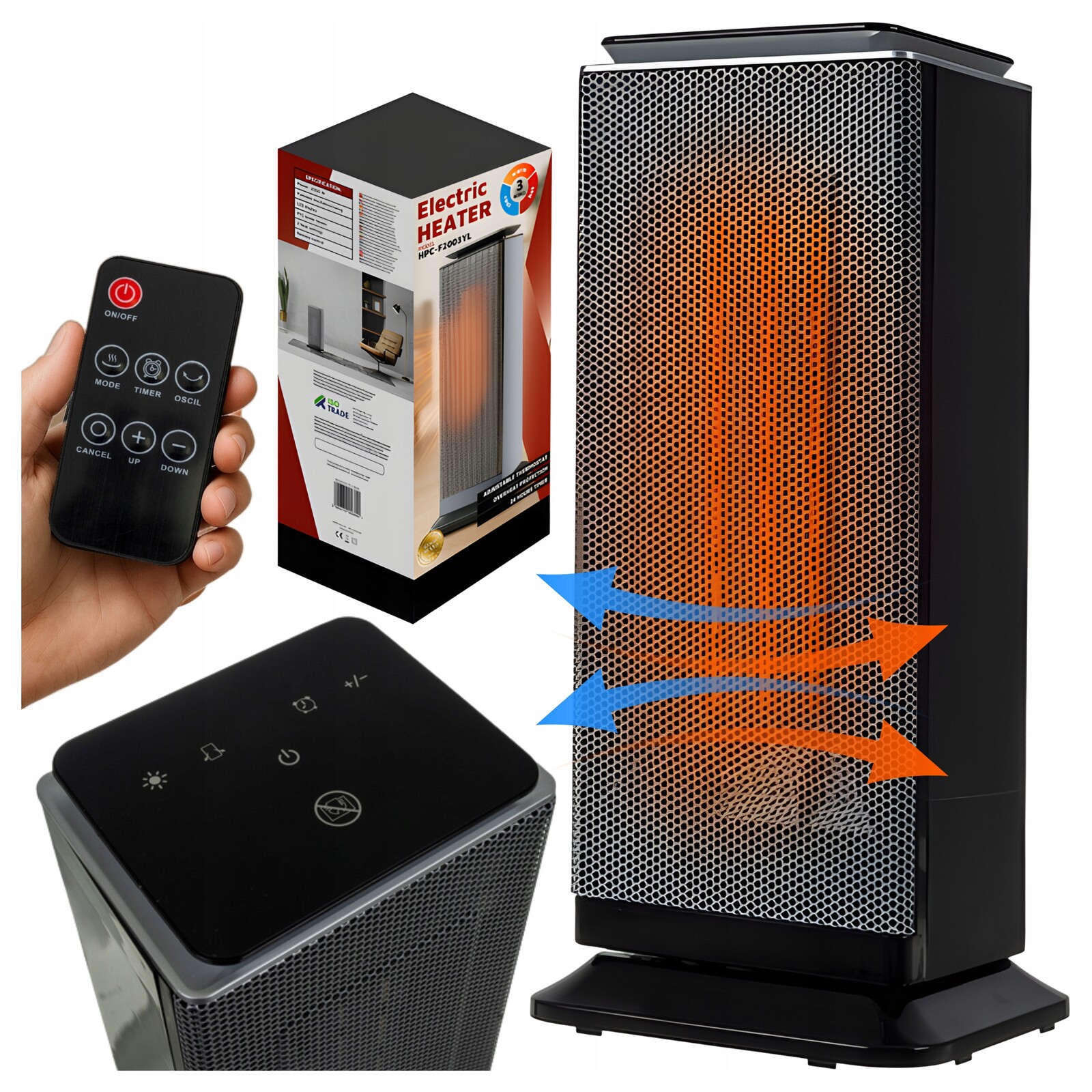 Elektrický keramický ohřívač 2000 W Ptc Energeticky úsporný displej Dálkové ovládání