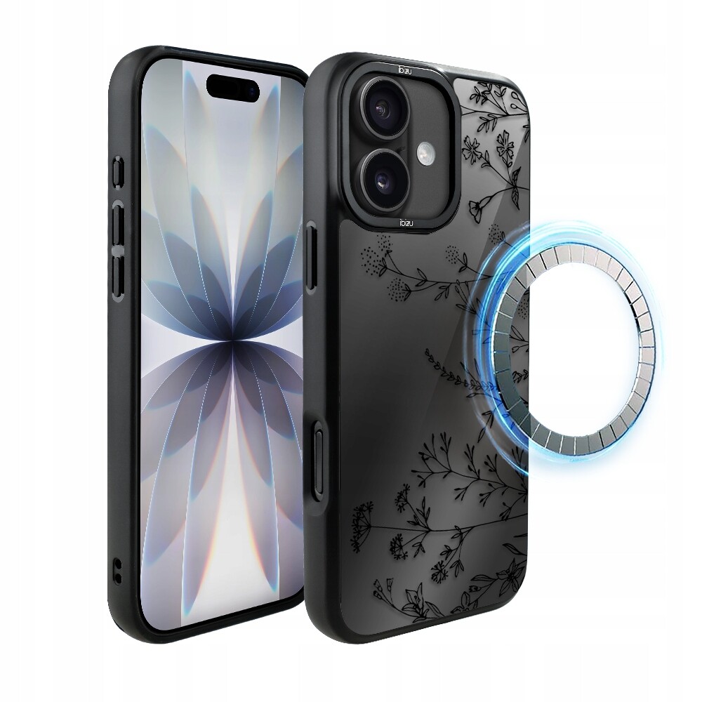 Pouzdro pro iPhone 17 Ibizu DropGuard Matt s MagSafe, Midnight, Dotek květin