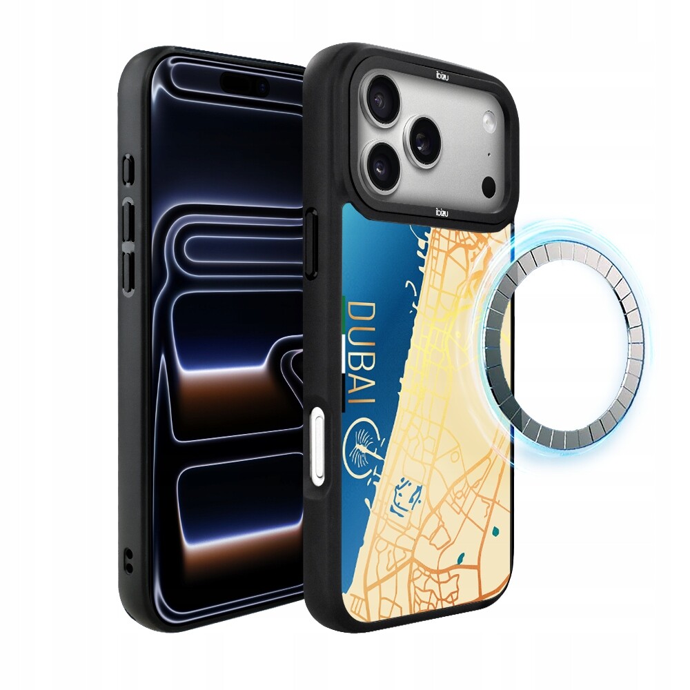 Matný Pouzdro Ibizu DropGuard pro iPhone 17 Pro s MagSafe, mapy světa, Dubaj