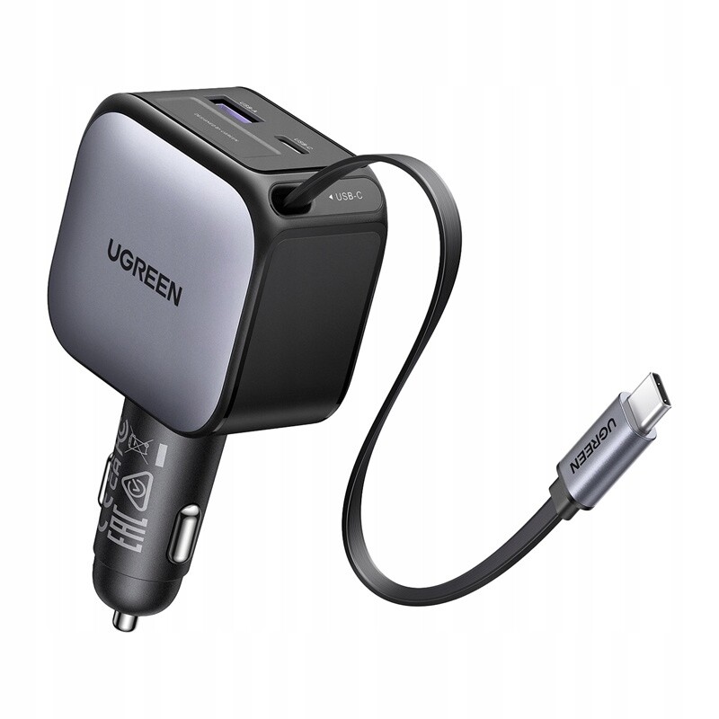 Ugreen EC603 Nabíječka do auta Automobilová Navíjecí kabel Usb-c Usb-a 2 porty