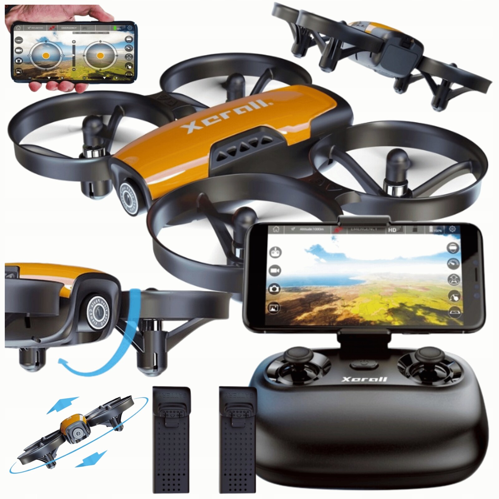 Dron VIVI Xerall Mini Kamera Hd 720p Fpv WiFi Aplikace Auto Start Baterie