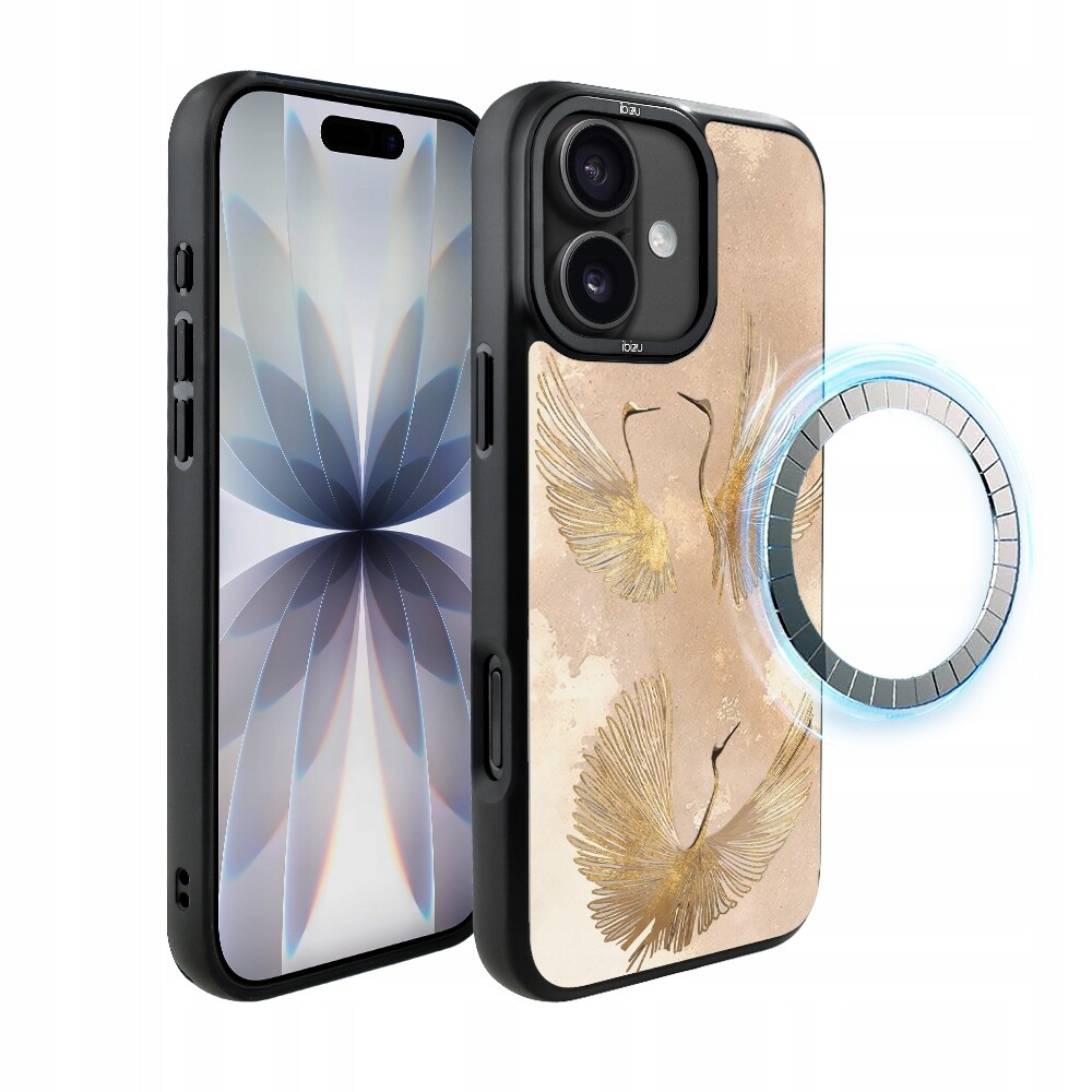 Pouzdro pro iPhone 17 Ibizu DropGuard Matt s MagSafe, Boho, Zlaté jeřáby