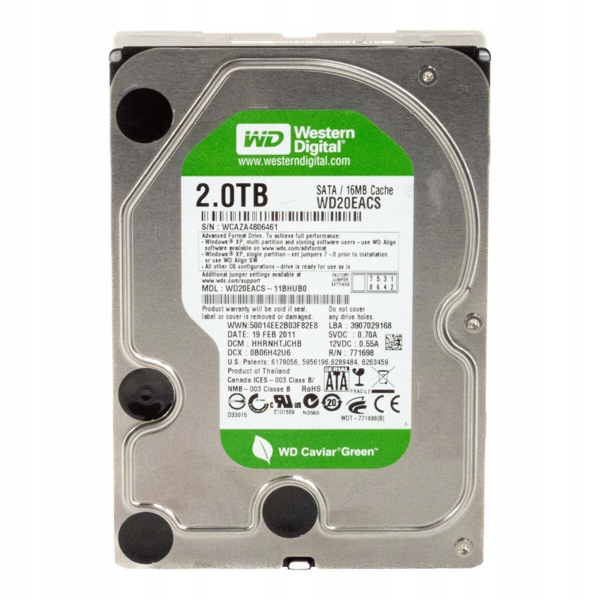 Wd Caviar Green 2TB 5.4K 16MB Sata II 3.5'' WD20EACS