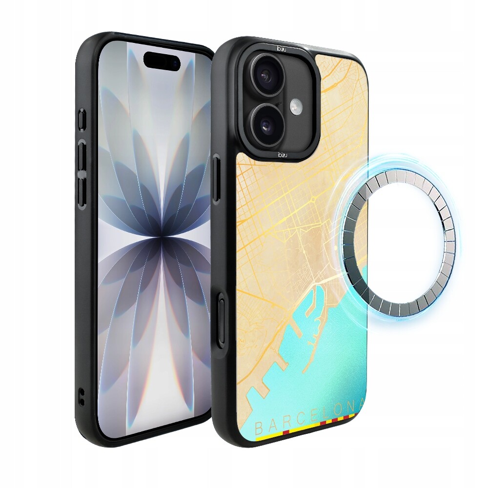 Pouzdro pro iPhone 17 Ibizu DropGuard Matt s MagSafe, mapa světa, Barcelona