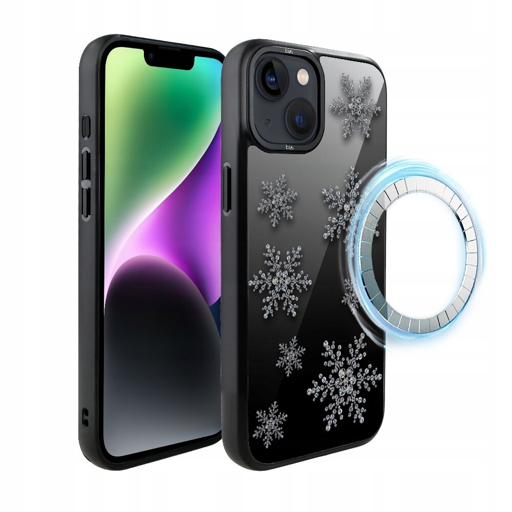 Pouzdro pro iPhone 14 Ibizu DropGuard Matt s MagSafe, sněhové vločky na zrcadle