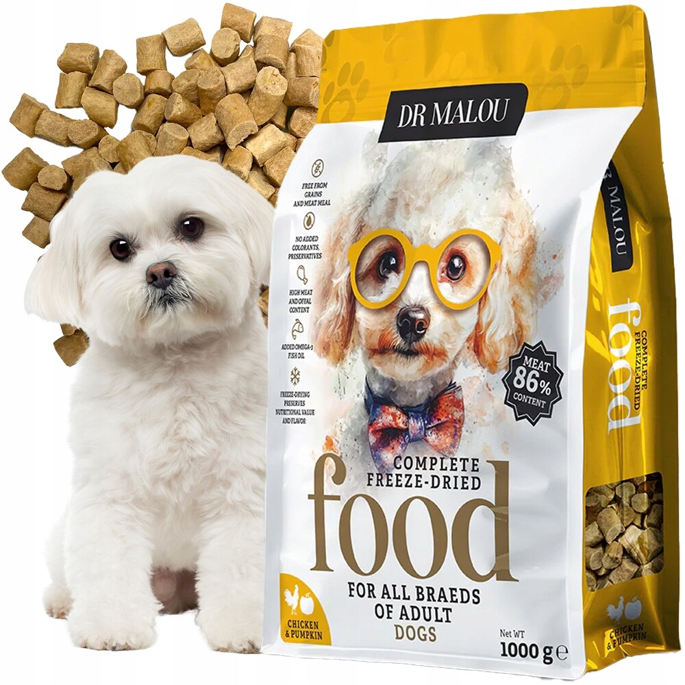 Lyofilizované prémiové krmivo pro psy Dr. Malou kuře s dýní 1 kg adult dog