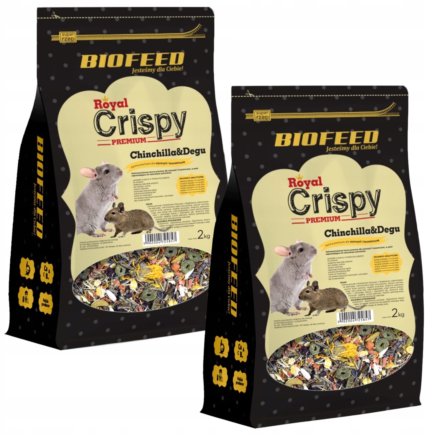 Biofeed Royal Crispy Krmivo krmná směs pro činčily a kasičky 2kg x2