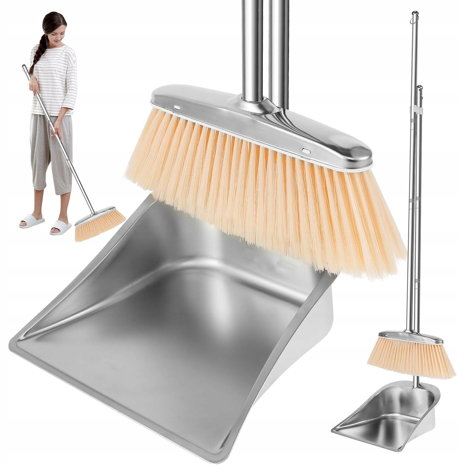 Sada Na Úklid Koštěte S Lopatkou Nerezová Ocel Silná Rukojeť