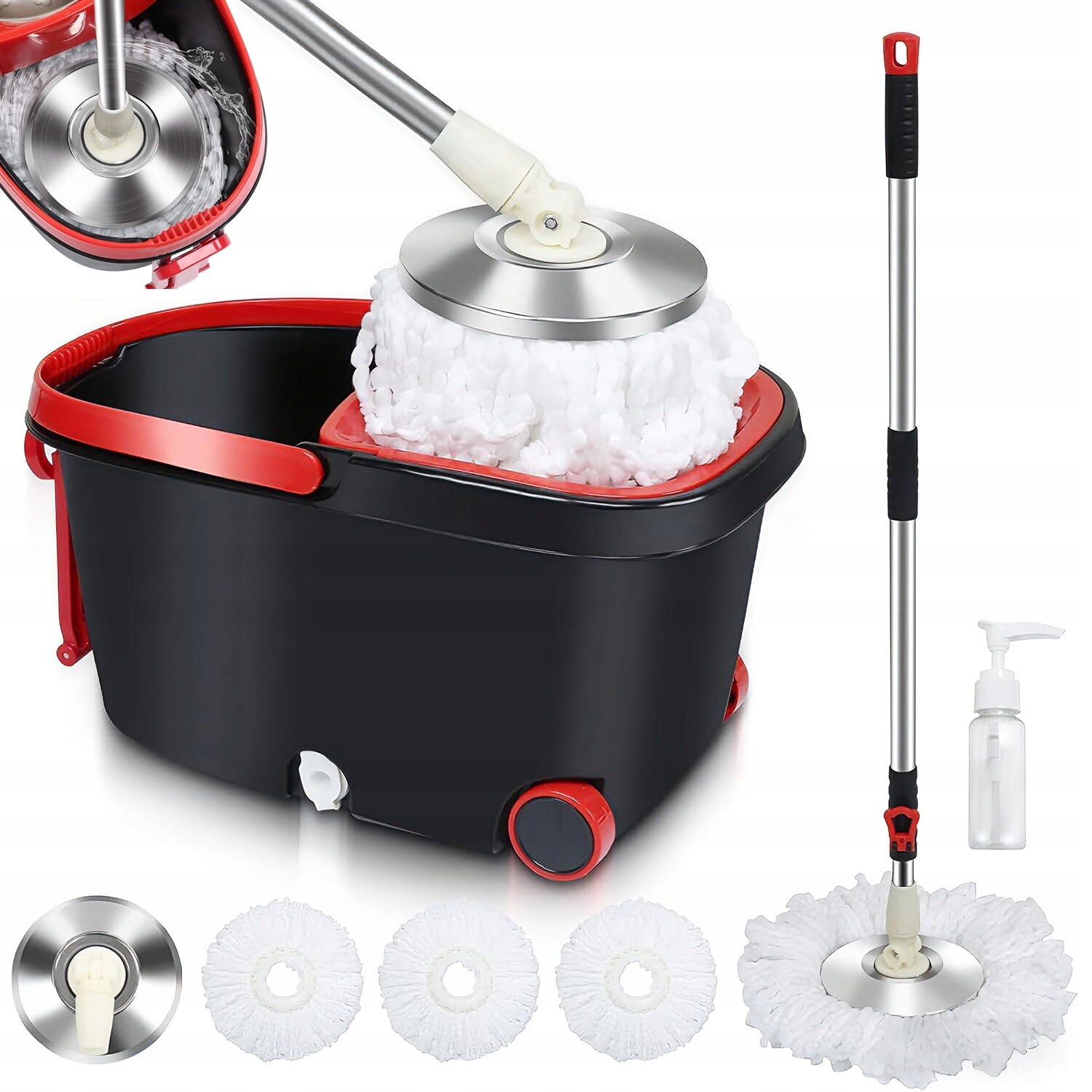 2V1 Rotační Mop S Kbelíkem, Teleskopická Rukojeť Na Podlahy Oken