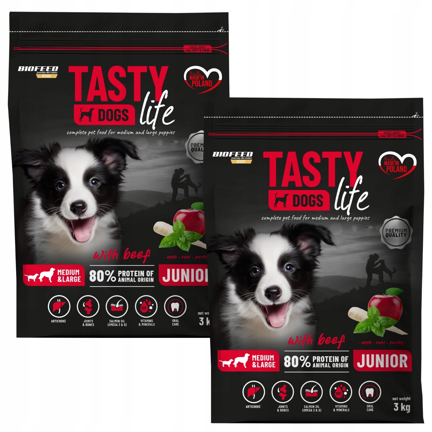 Tasty Dogs Life Junior Suché krmivo pro štěňata středních plemen hovězí 3kg x2