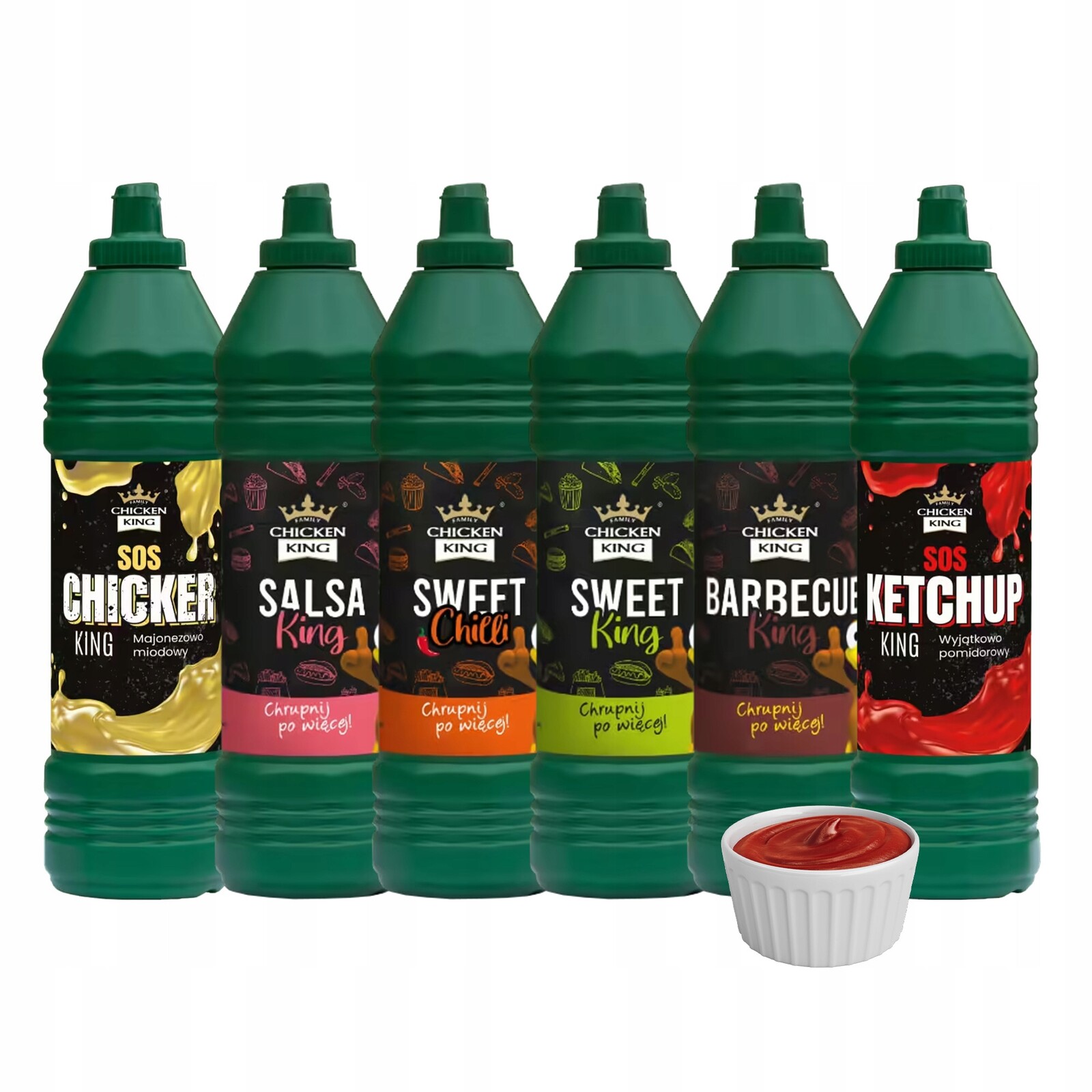 Sada 6 Omáček Chicken King 6×1 kg – Kečup Bbq Chilli Salsa Chicker Sweet