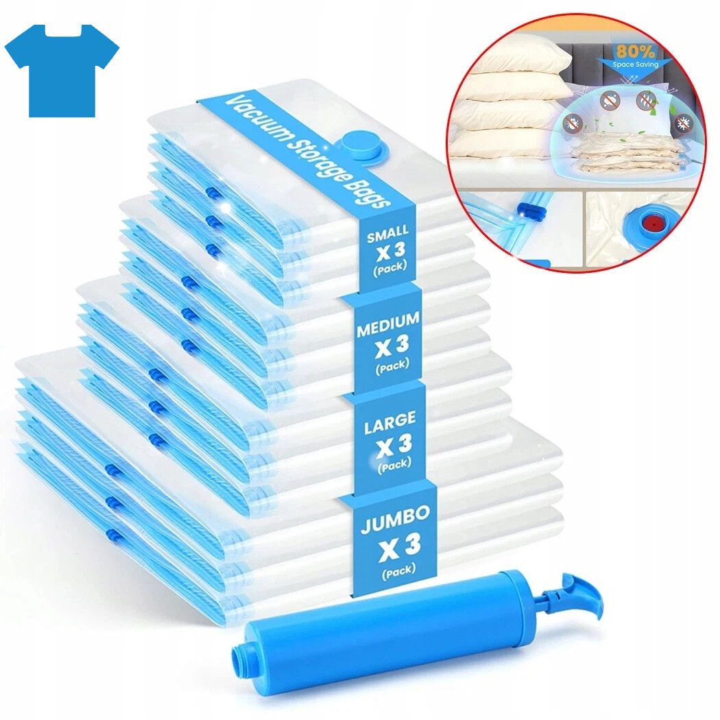 Vakuové Pytle Na Oblečení A Povlečení 12 Kusů Ve 4 Velikostech S Pumpou