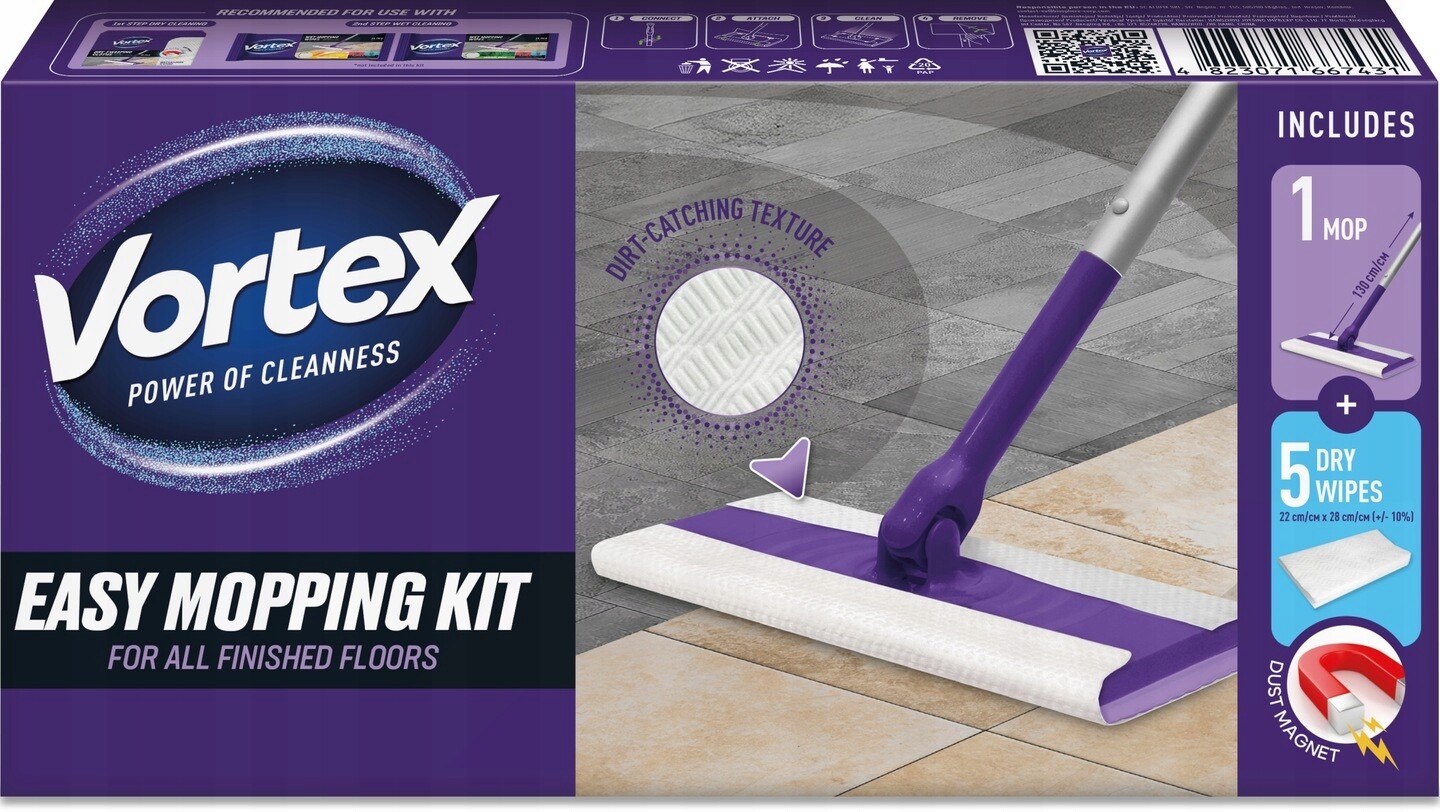 Vortex Sada pro snadné mopování (mop 5 suchých utěrek), 16 sada