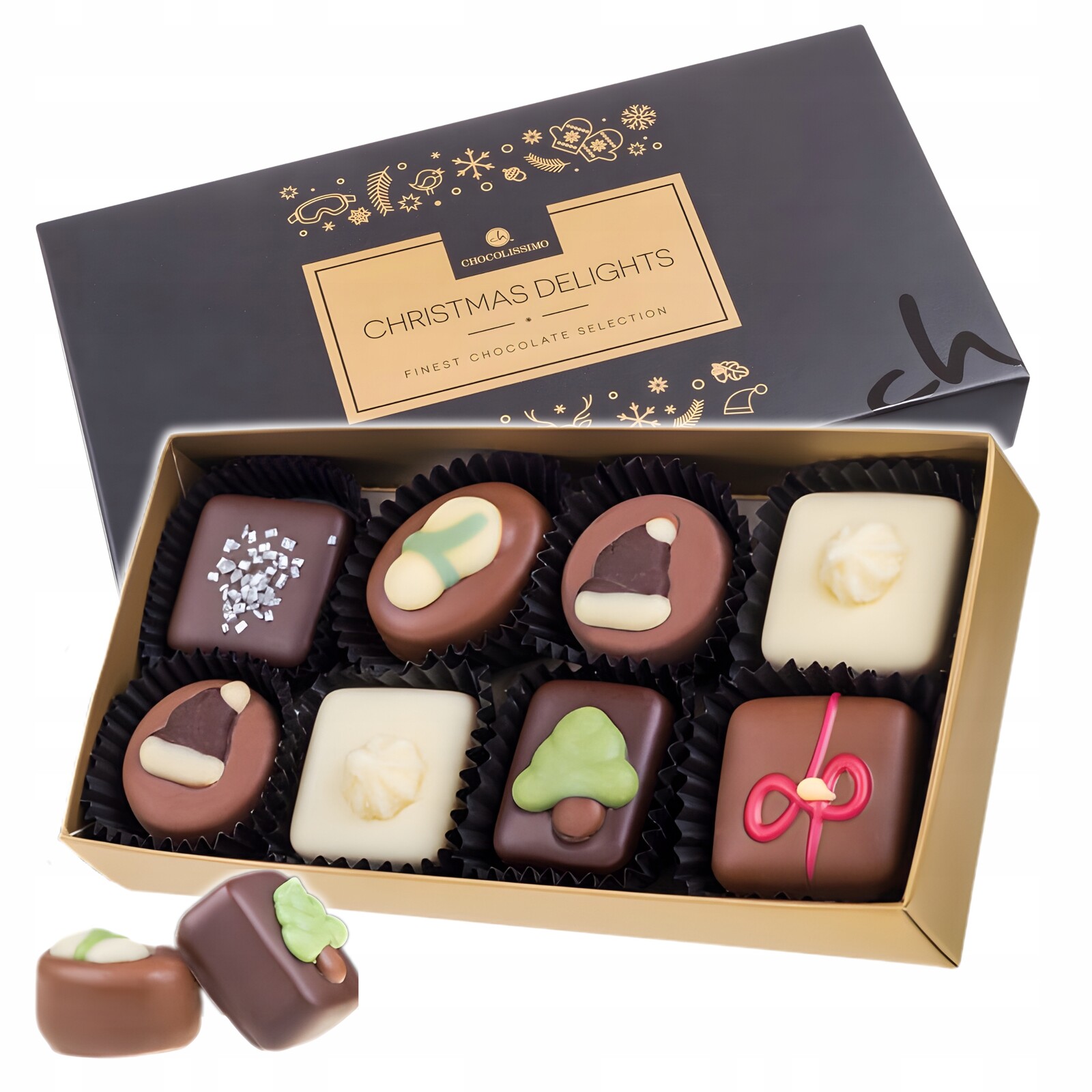 Bonboniéra vánoční čokoládová jako dárek belgické Pralinky 8 ks 115 g