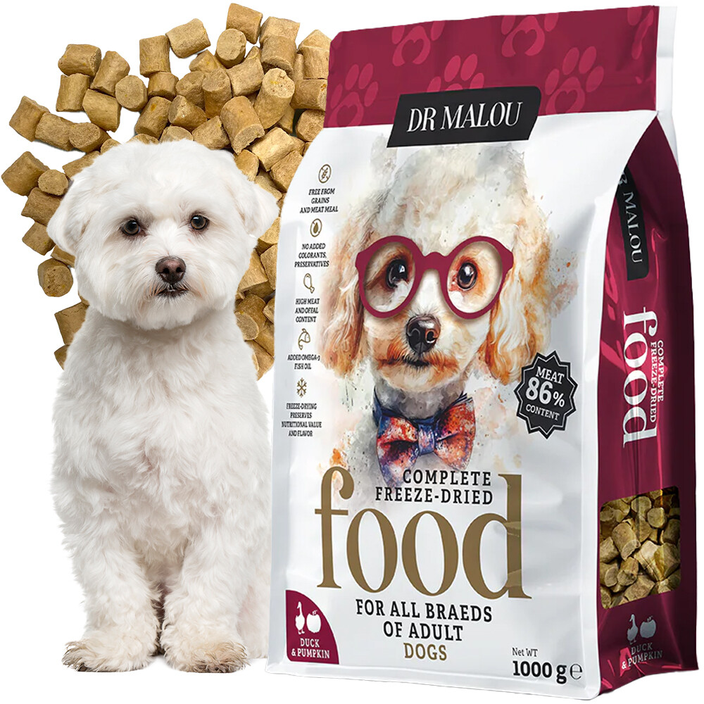 Lyofilizované prémiové krmivo pro psy Dr. Malou kachna s dýní 1 kg adult dog