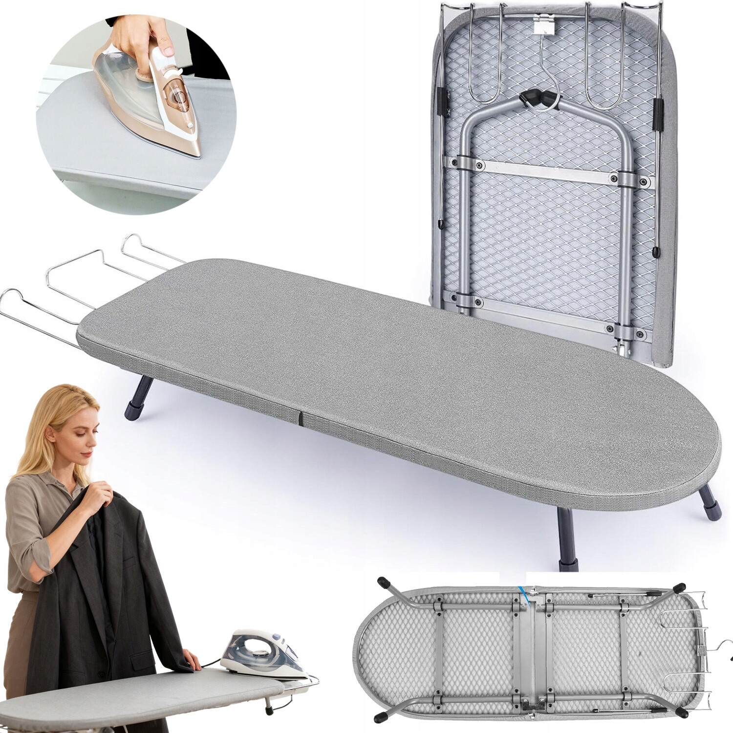 Skládací Žehlicí Prkno Z Kovu S Nastavitelnými Nožičkami, Šedá, Odolná