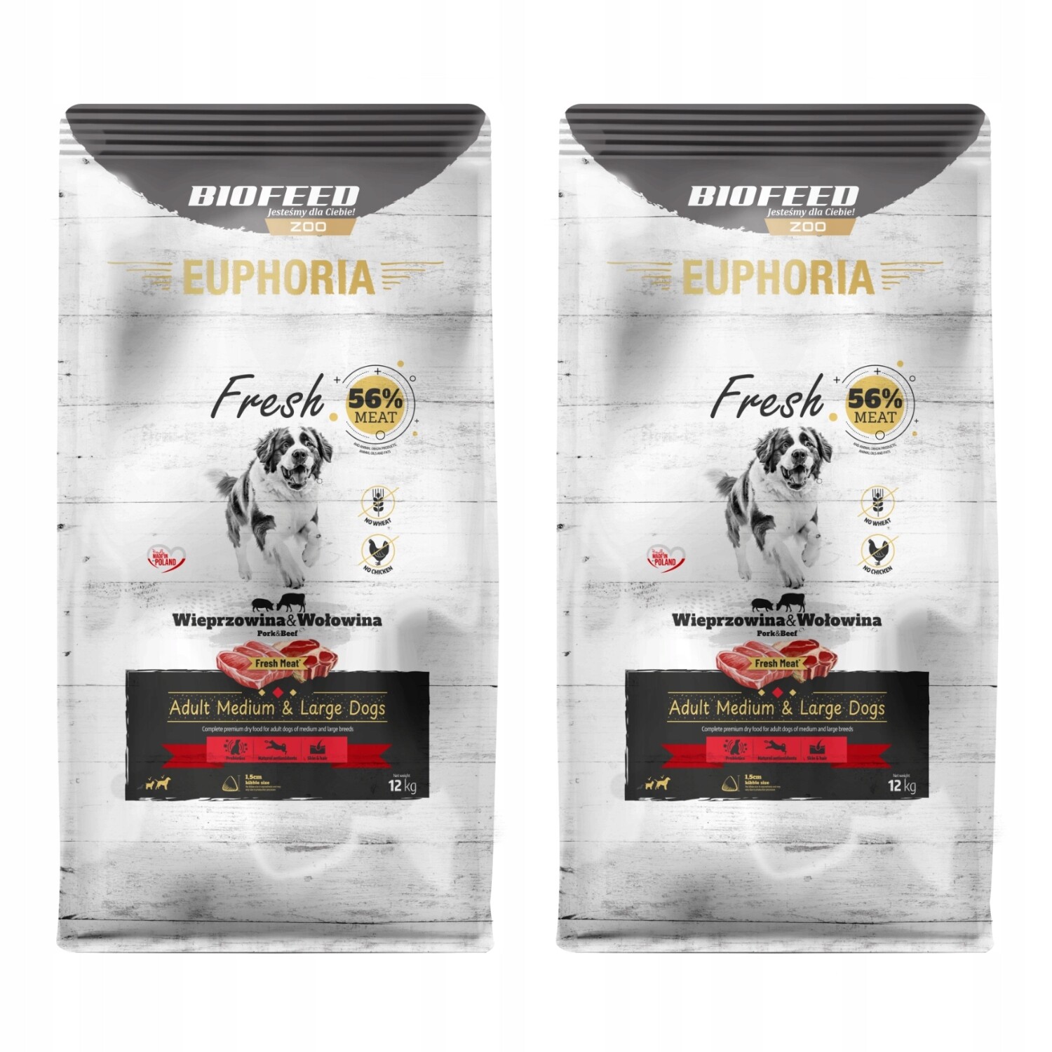 Euphoria Fresh Meat Krmivo pro psy bezobilné Vepřové maso Hovězí M/L1 2 kg