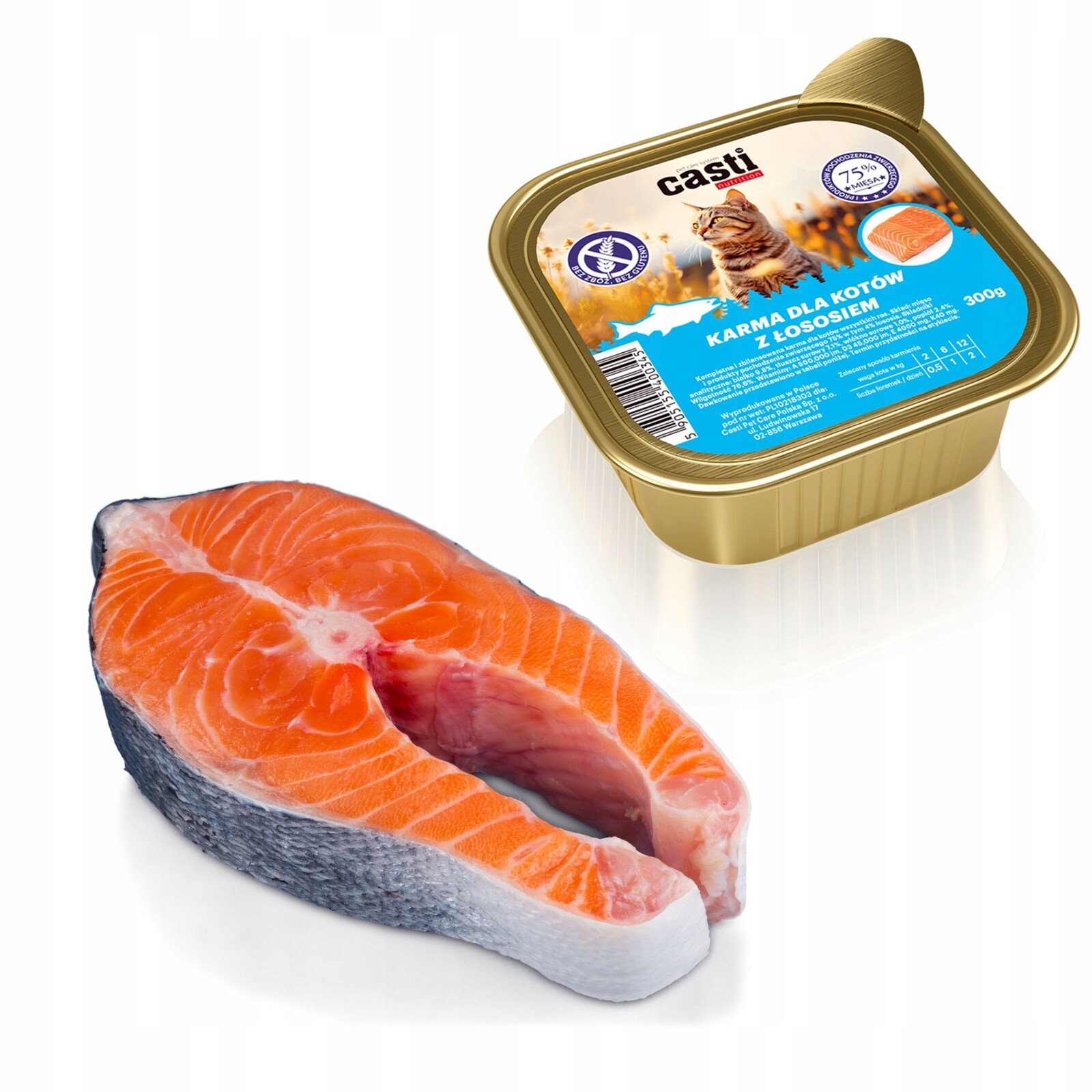 10 x Casti vlhké krmivo pro kočky lososová paštika 300 g