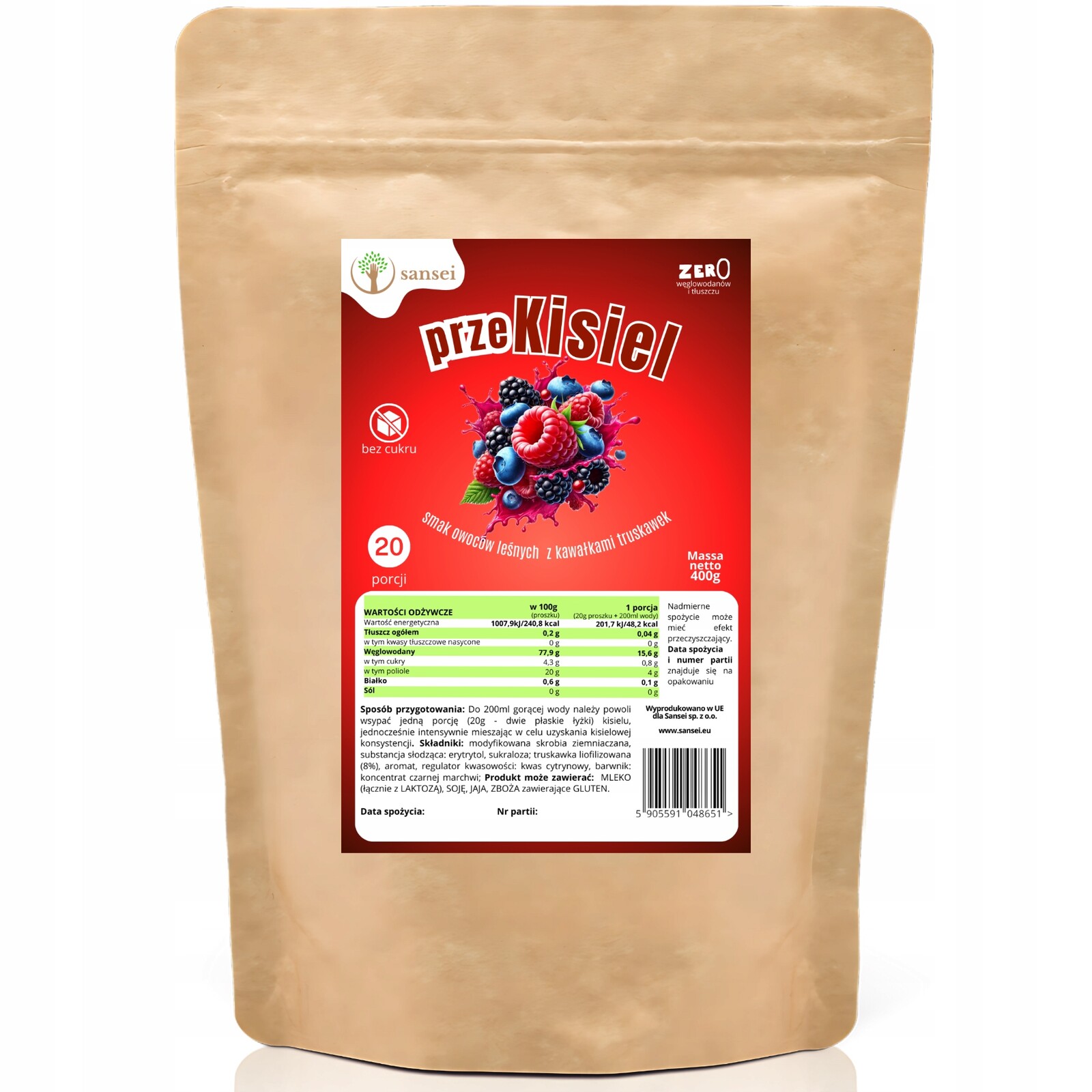 2x Kysel Bez cukru příchuť lesních plodů s jahodou 400 g – až 20 porcí! Fit