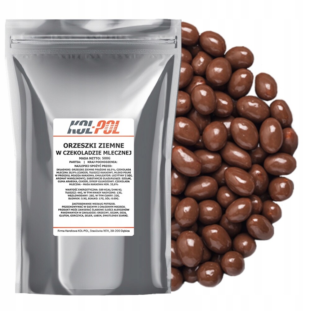 Arašídy v mléčné čokoládě 500 g Pražené ořechy, kvalita Kol-Pol