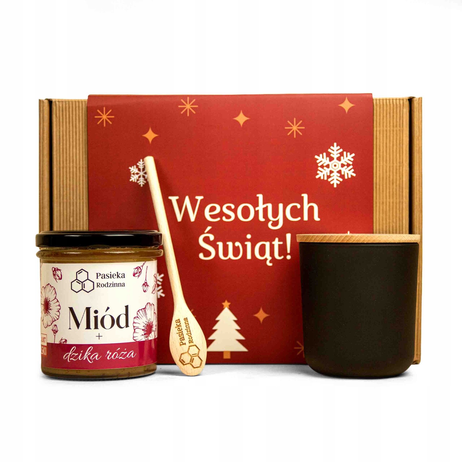 Vánoční Dárková Sada Med z maliny 410 g Svíčka Černá Matná 270 ml