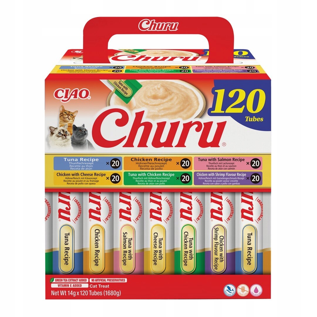 Inaba Cat Churu 120x14g (1680g) Krémová Pamlsek Pro Kočky Tuňák a kuře