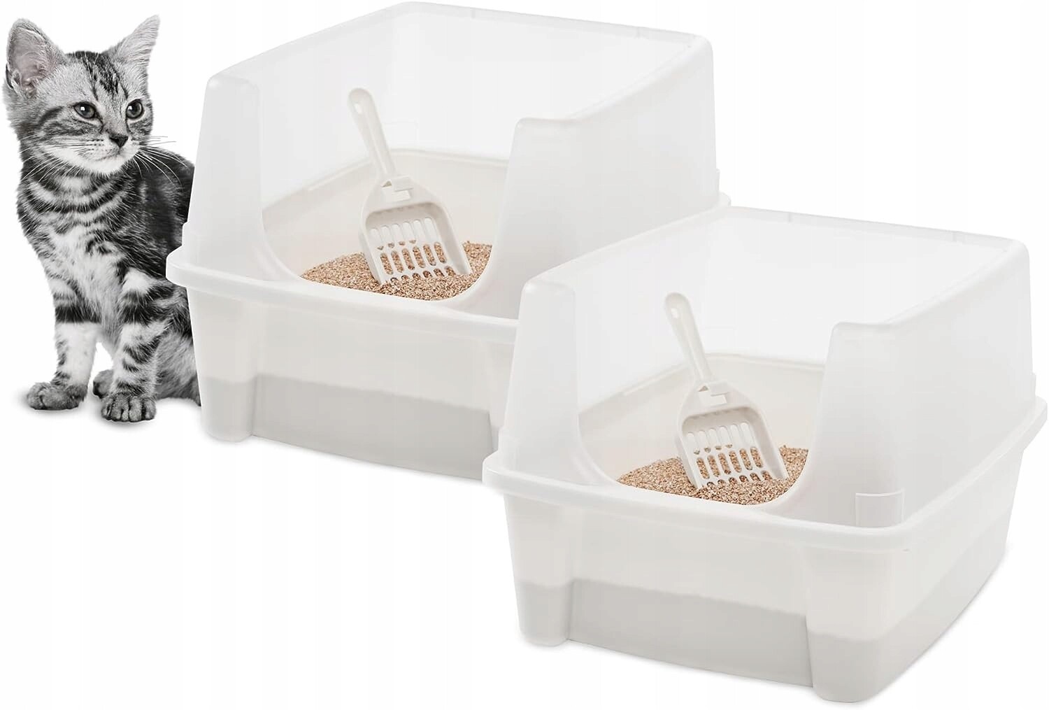 Otevřená kočičí toaleta 2 kusy, bílá velká toaleta s lopatkou