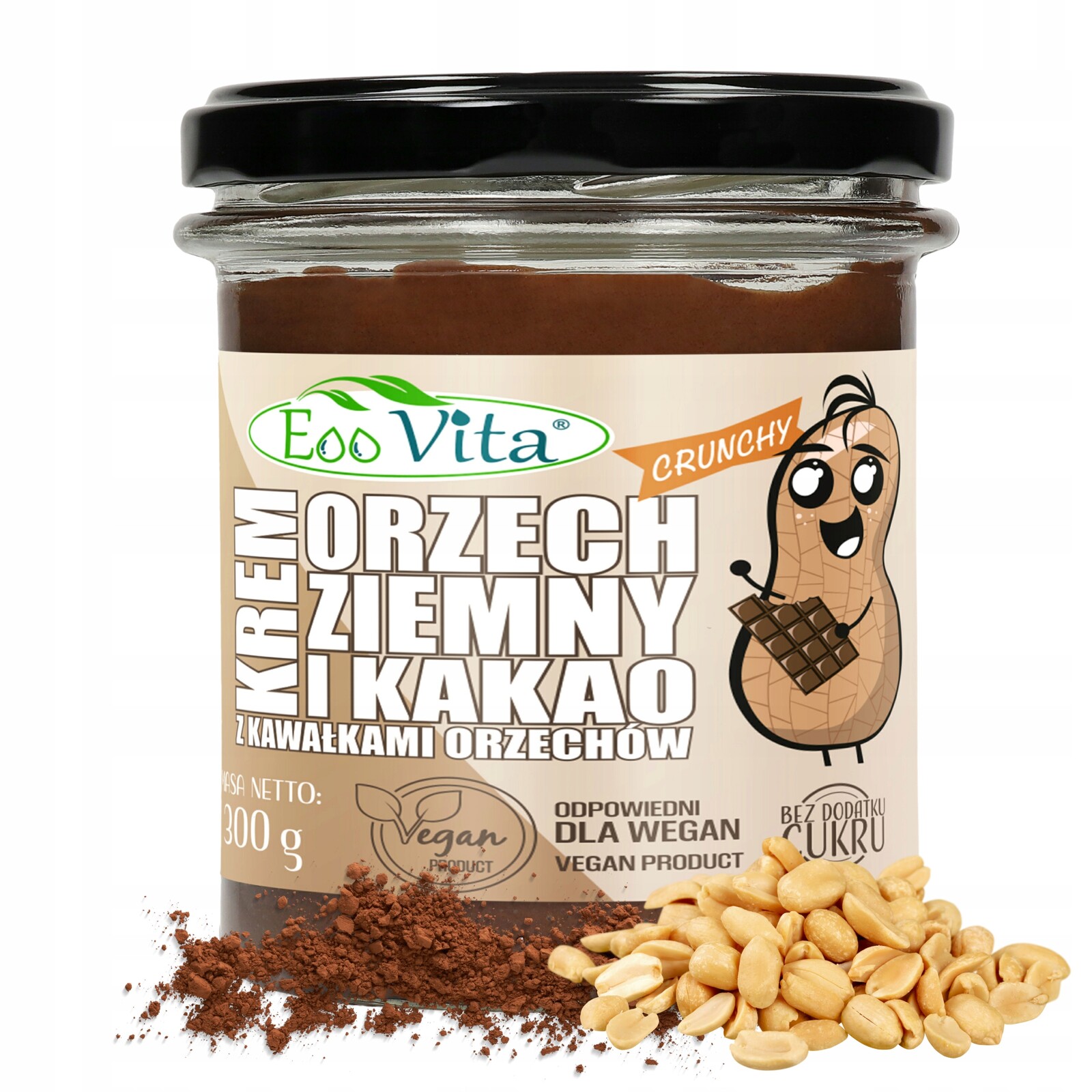 3x Ořechový krém Arašídy S Kakao Pasta Bez cukru Veganská křupavá