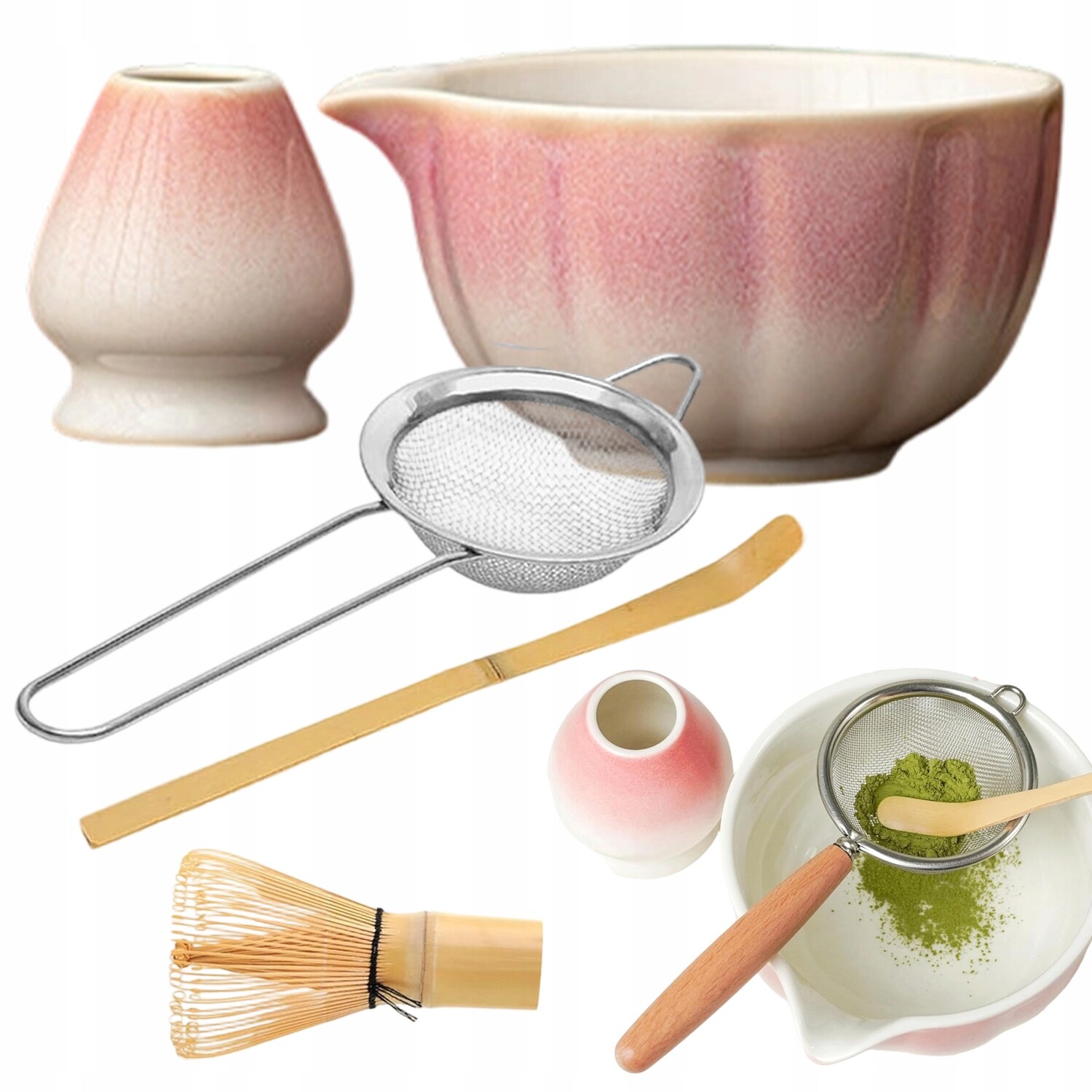 Dárková sada na čaj matcha šálek metla podstavec lžička 5ks