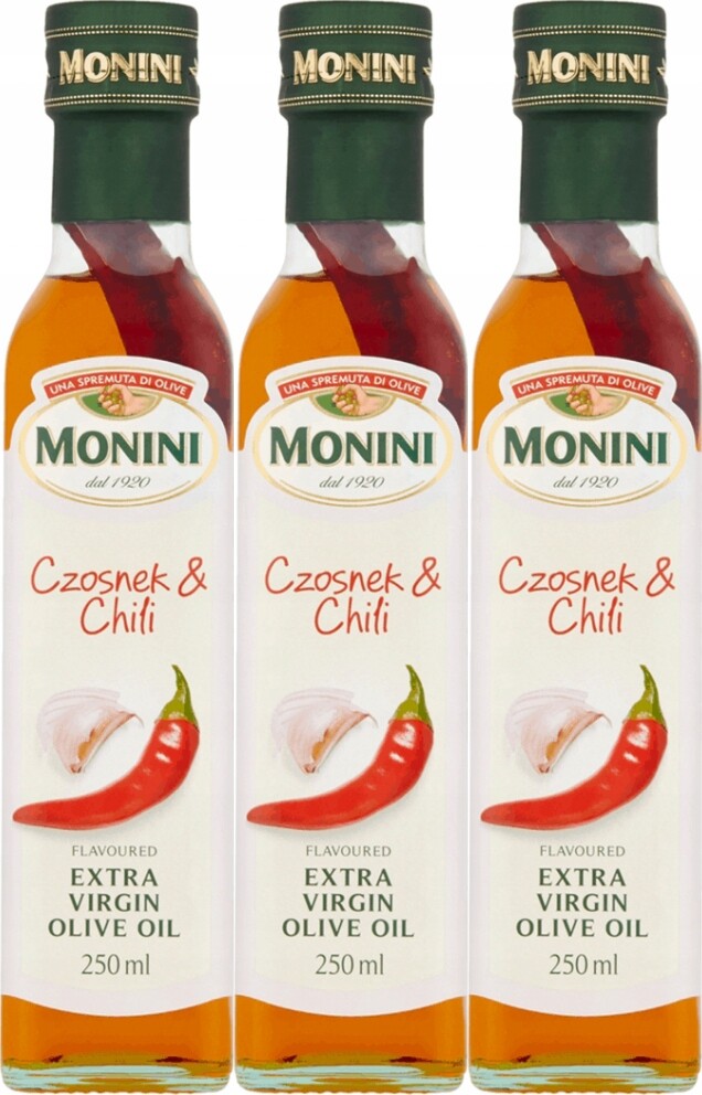 Sada 3 Kusů Monini Extra Česnek a Chilli olivový olej 250 ml