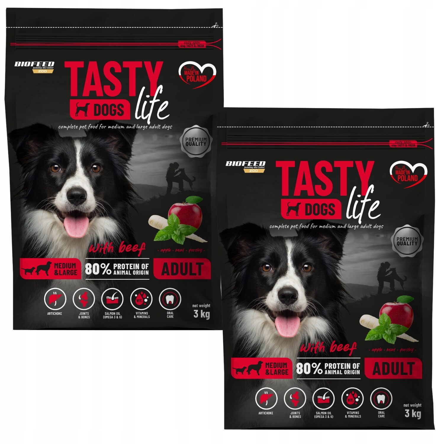 Tasty Dogs Life Suché krmivo pro psy středních a velkých plemen hovězí maso 3kg x2