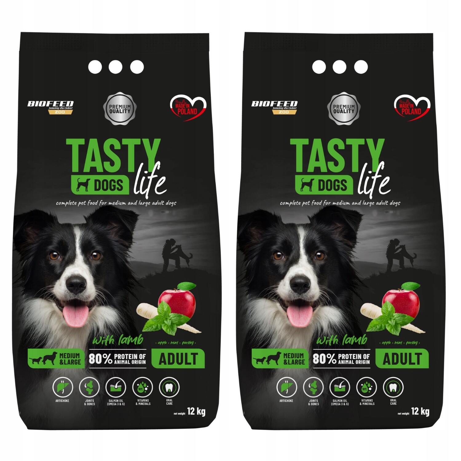 Tasty Dogs Life Suché krmivo pro psy středních a velkých jehněčích psů 12 kg x2