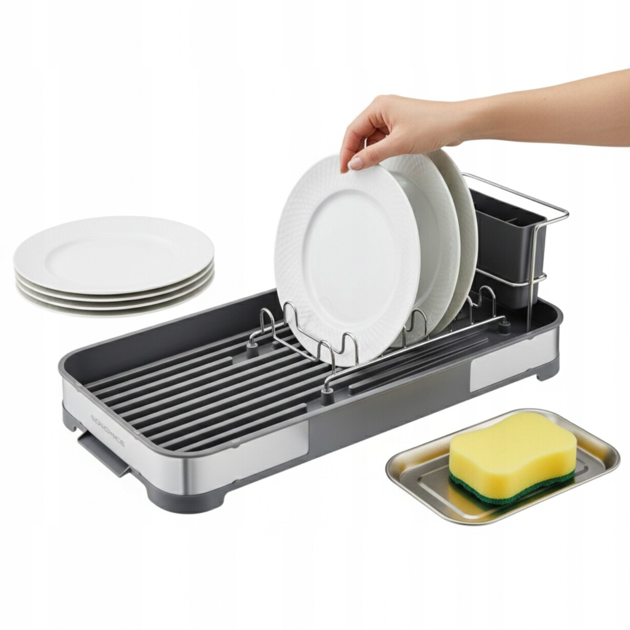 Sušička Odkapávač na nádobí Stojící Malý Stojan na talíře Příbory s podnosem