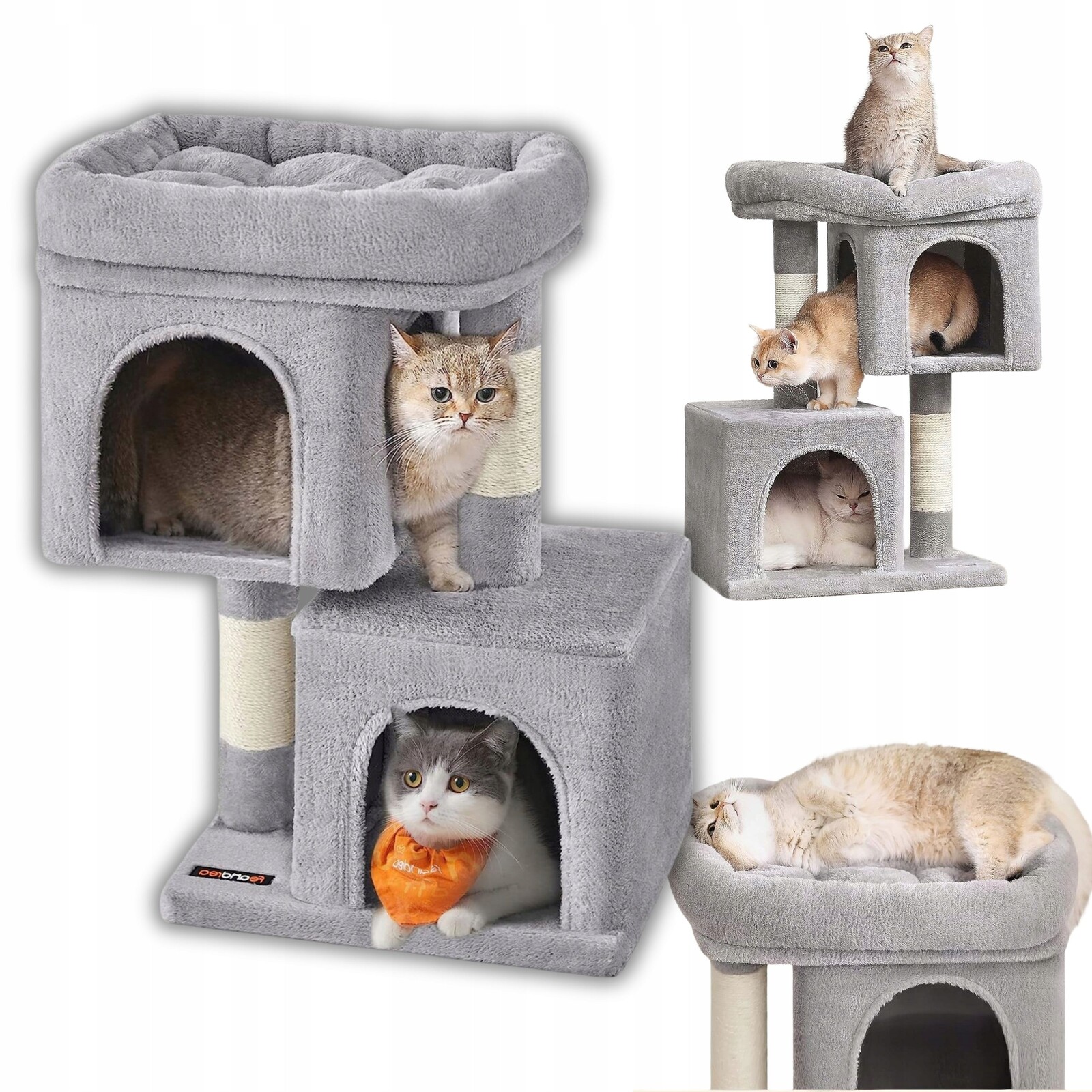 Drapak Pro Kočky Malý Pelíšek Jeskyně Sloupek Domeček Lehátko 2 Úrovně 67 cm