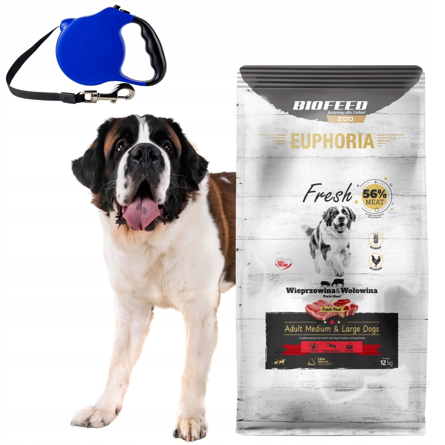 Euphoria Krmivo pro psy M/L bezobilné Vepřové maso Hovězí 12 kg Vodítko