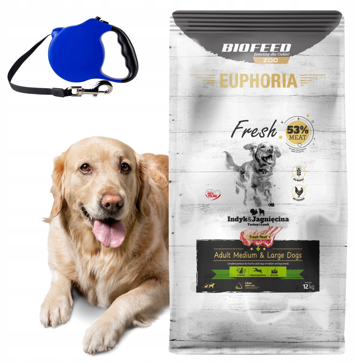Euphoria Krmivo pro psy M/L bezobilné Krůta Jehněčí 12 kg Vodítko