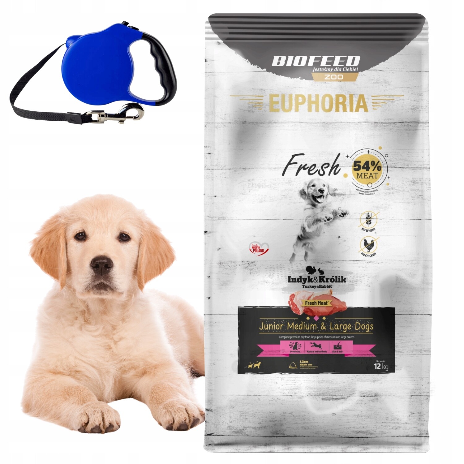 Euphoria Krmivo pro štěně velkého psa M/L Krůta a králíka 12 kg Vodítko