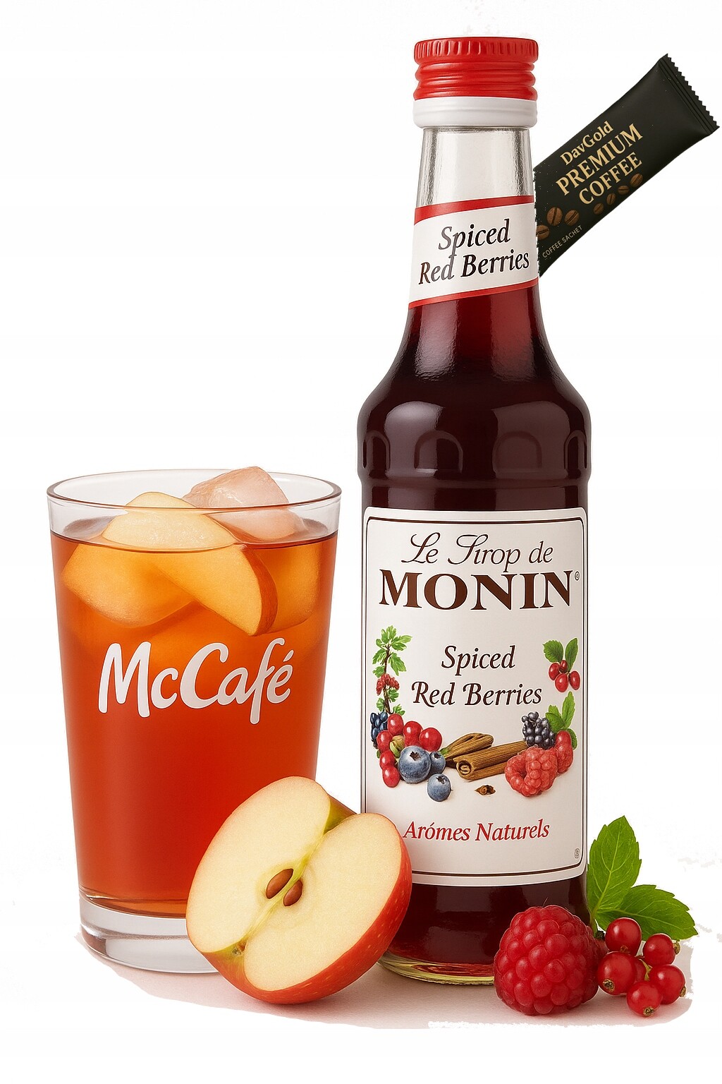 Set Chuťový sirup Monin Spiced Red Berries 700 ml Čaj * MC Donalds *