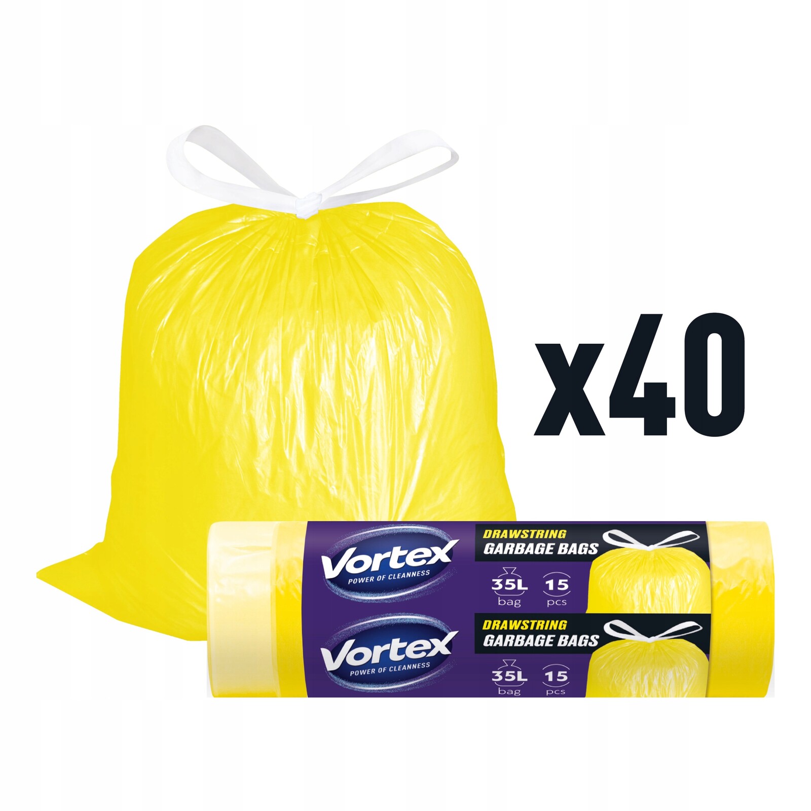 Vortex pytle na odpadky Hdpe 35L15ks žluté s páskou (40 × 15ks) 600ks