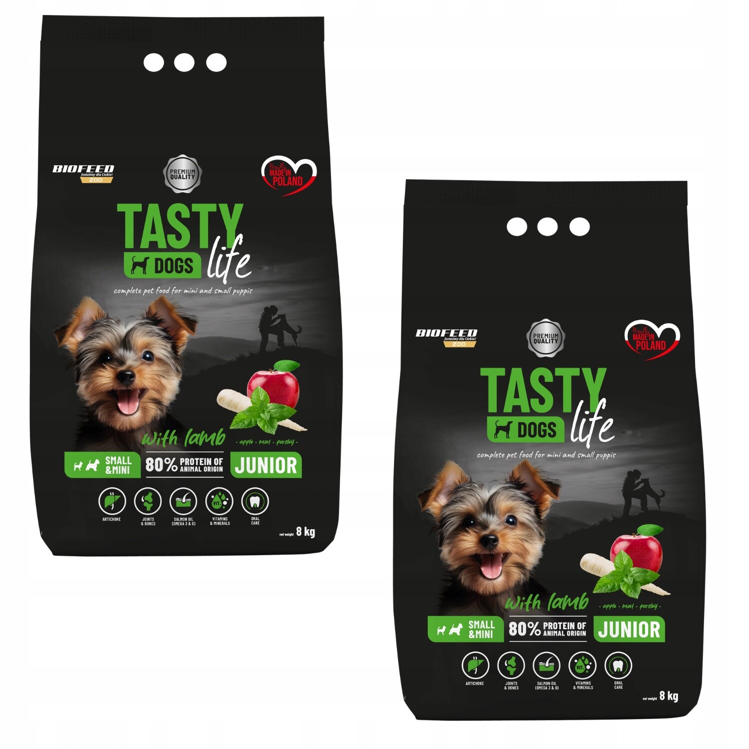 Tasty Dogs Life Junior Suché krmivo pro malá jehněčí štěňata 8 kg x2