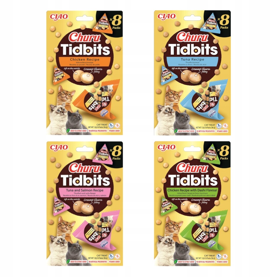 Inaba Cat Churu Tidbits 32x12g Pamlsek Pro Kočky Mix 4 příchutí
