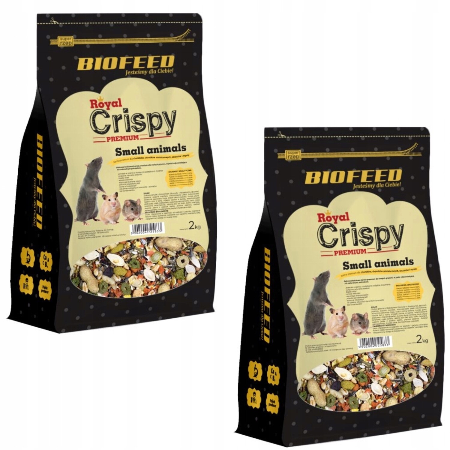 Biofeed Royal Crispy Krmivo krmná směs pro myši křečka a potkana hlodavce 2 kg x2