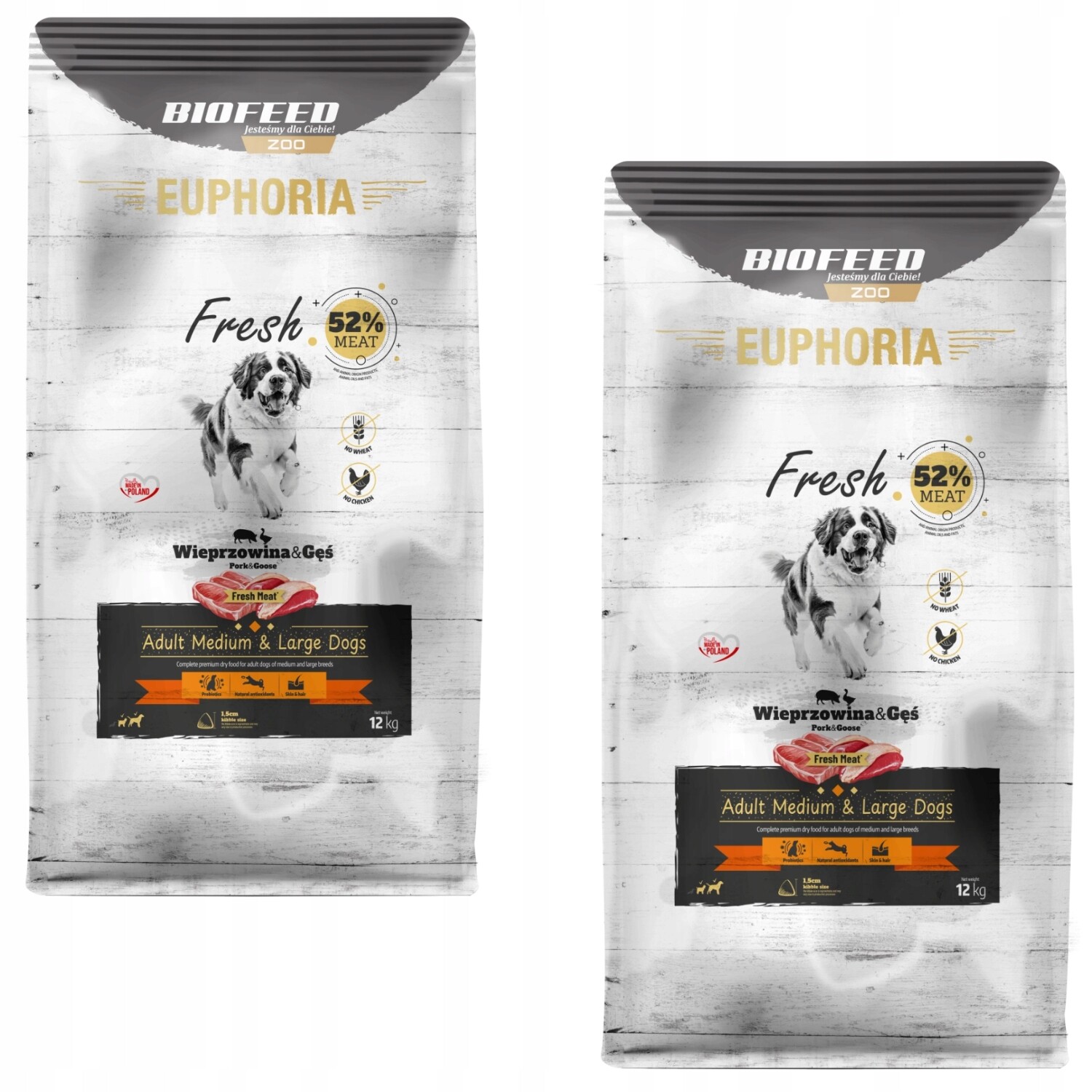 Euphoria Fresh Meat Krmivo pro psy bezobilné Vepřové a husí maso M/L 12 kg x2